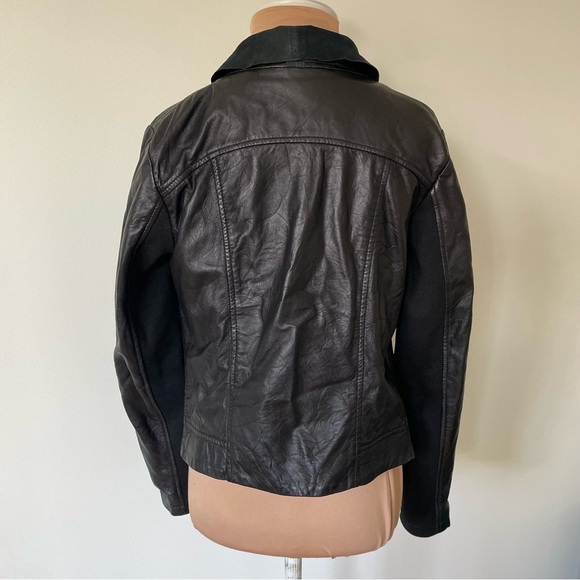 Cigno Nero Black Leather Shawl Collar Open Front Ribbed Knit Combo Jacket 36/4 - Picture 3 of 8